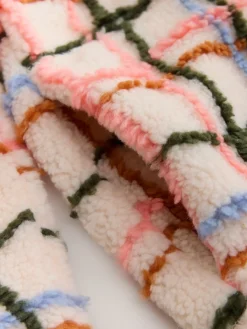 Next Pink/ Ecru Check Soft Touch Cosy Teddy Borg Quarter Zip Fleece New