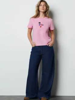 Next Pink Embellished Duck Short Sleeve Crew Neck Top