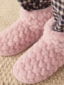 Next Faux Fur Heart Slipper Boots Pink Best