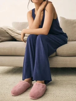 Next Faux Fur Mule Slippers Pink Outlet