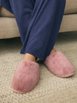 Next Faux Fur Mule Slippers Pink Outlet