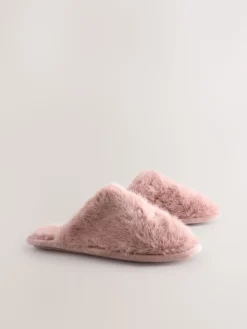 Next Faux Fur Mule Slippers Pink Outlet
