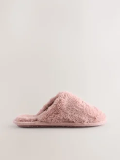 Next Faux Fur Mule Slippers Pink Outlet