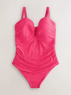 Next F-K Ultimate Support Tummy Control Wired Bandeau Swimsuit Pink Outlet