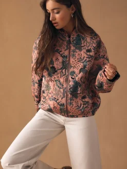 Next Floral Jacquard Bomber Jacket Pink Outlet