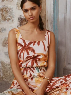 Next Pink Floral Patch Print Square Neck Wide Leg Jersey Jumpsuit Sale