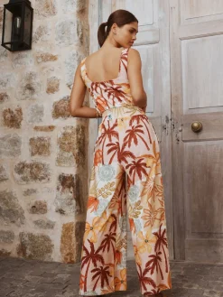 Next Pink Floral Patch Print Square Neck Wide Leg Jersey Jumpsuit Sale