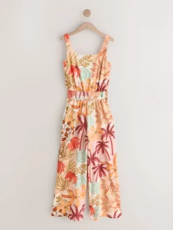 Next Pink Floral Patch Print Square Neck Wide Leg Jersey Jumpsuit Sale