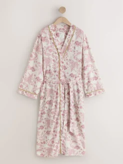 Next Pink Floral Viscose/Linen Blend Dressing Gown Discount