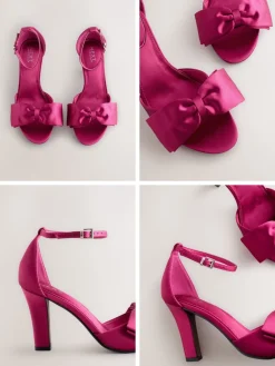 Next Forever Comfort® Satin Bow Block Heeled Sandals Pink Clearance