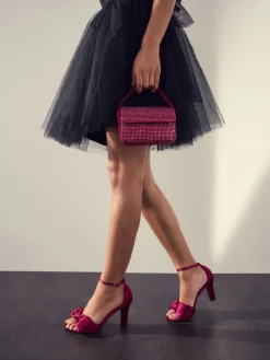 Next Forever Comfort® Satin Bow Block Heeled Sandals Pink Clearance