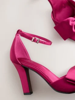 Next Forever Comfort® Satin Bow Block Heeled Sandals Pink Clearance