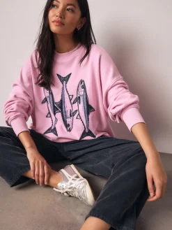 Next Pink Graphic Beaded Fish Graphic Sweatshirt Discount