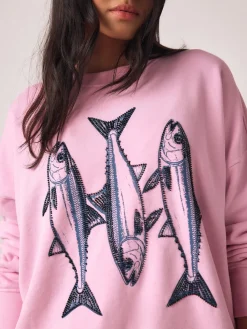 Next Pink Graphic Beaded Fish Graphic Sweatshirt Discount