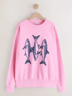 Next Pink Graphic Beaded Fish Graphic Sweatshirt Discount