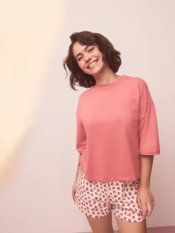 Next Cotton Short Set Pyjamas Pink Heart Outlet