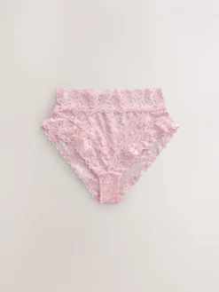 Next High Waist High Leg All Over Lace Knickers 3 Pack Pink Outlet