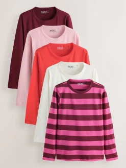 Next Long Sleeve Crew Neck T-Shirts 5 Pack Pink New