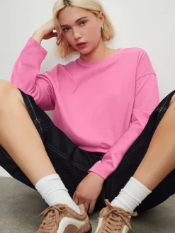 Next Pink Long Sleeve Heavyweight Crew Neck T-Shirt Outlet