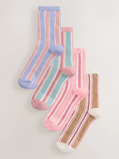 Next Pink Multi Stripe Ankle Socks 4 Pack New