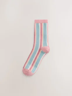 Next Pink Multi Stripe Ankle Socks 4 Pack New