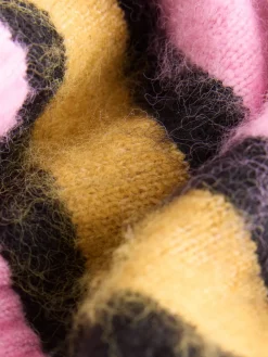 Next Pink Multi Stripe Brushed Knit Hooded Jumper New