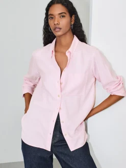 Next Relaxed 100% Cotton Button Down Casual Long Sleeve Shirt Pink Discount