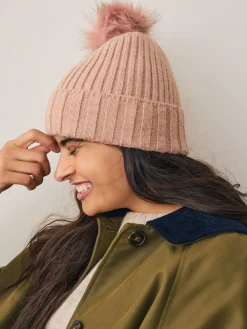 Next Pink Rib Knit Pom Hat Clearance