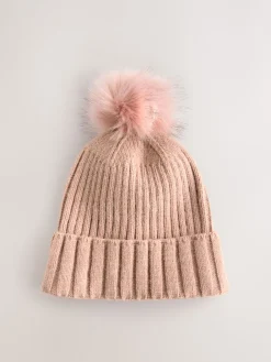 Next Pink Rib Knit Pom Hat Clearance