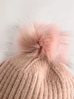 Next Pink Rib Knit Pom Hat Clearance