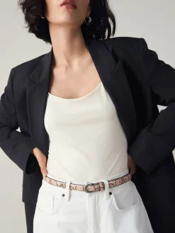 Next Pink Snake Print Skinny PU Belt New