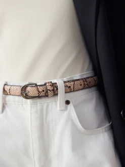 Next Pink Snake Print Skinny PU Belt New