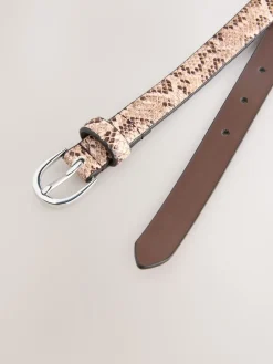 Next Pink Snake Print Skinny PU Belt New