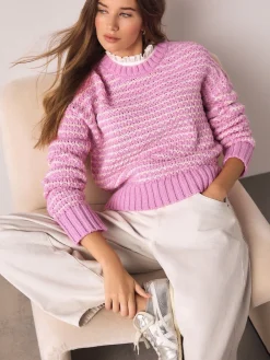 Next Stitchy Knit Pie Collar Layer Jumper Pink