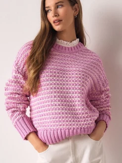 Next Stitchy Knit Pie Collar Layer Jumper Pink