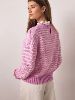 Next Stitchy Knit Pie Collar Layer Jumper Pink