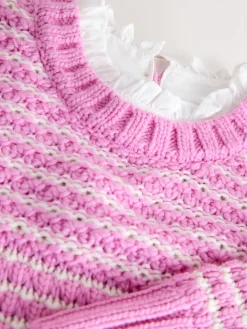 Next Stitchy Knit Pie Collar Layer Jumper Pink