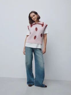 Next Pink Strawberry Sleeveless Knitted Tank Top With Wool Hot