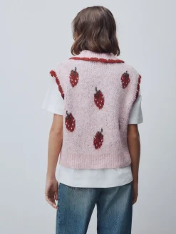 Next Pink Strawberry Sleeveless Knitted Tank Top With Wool Hot