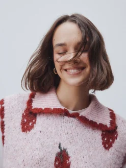 Next Pink Strawberry Sleeveless Knitted Tank Top With Wool Hot