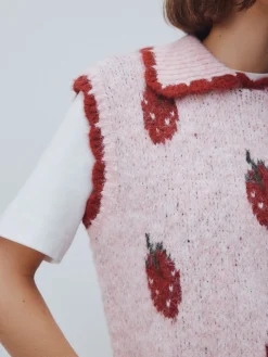Next Pink Strawberry Sleeveless Knitted Tank Top With Wool Hot