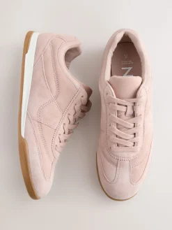 Next Pink Suede Leather Stitch Panel Detail Lace Up Trainers
