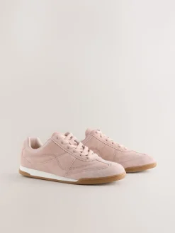 Next Pink Suede Leather Stitch Panel Detail Lace Up Trainers