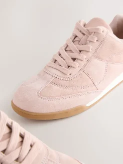 Next Pink Suede Leather Stitch Panel Detail Lace Up Trainers