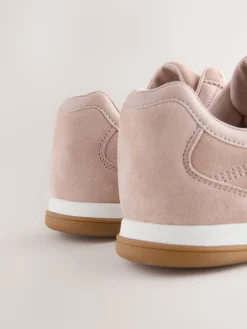 Next Pink Suede Leather Stitch Panel Detail Lace Up Trainers