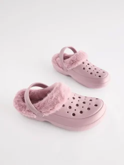 Next Womens Faux Fur Lined Clogs Slippers Pink Best