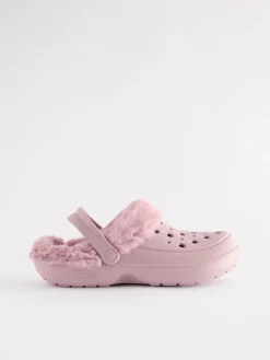 Next Womens Faux Fur Lined Clogs Slippers Pink Best