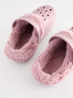 Next Womens Faux Fur Lined Clogs Slippers Pink Best
