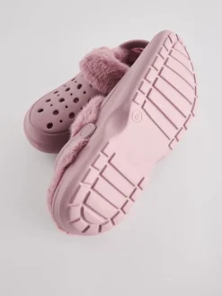 Next Womens Faux Fur Lined Clogs Slippers Pink Best