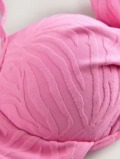 Next Pink Zebra Textured Padded Wired Plunge Bikini Top New